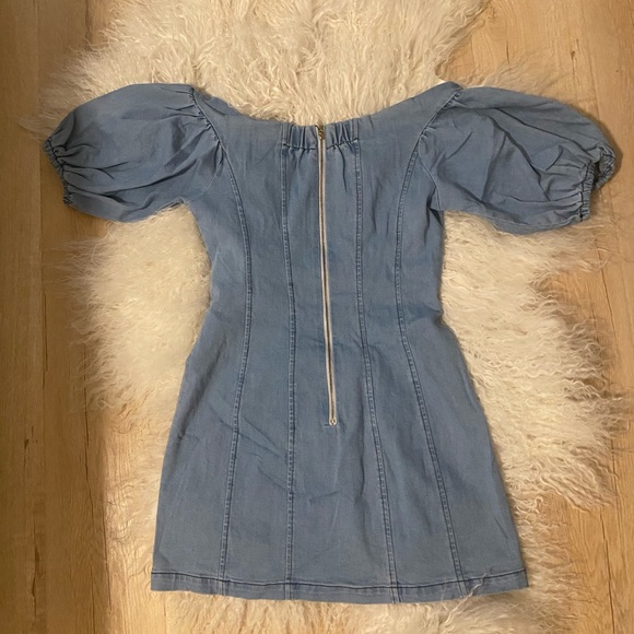 Jean off the shoulder mini cottage dress with zipper - Picture 3 of 5